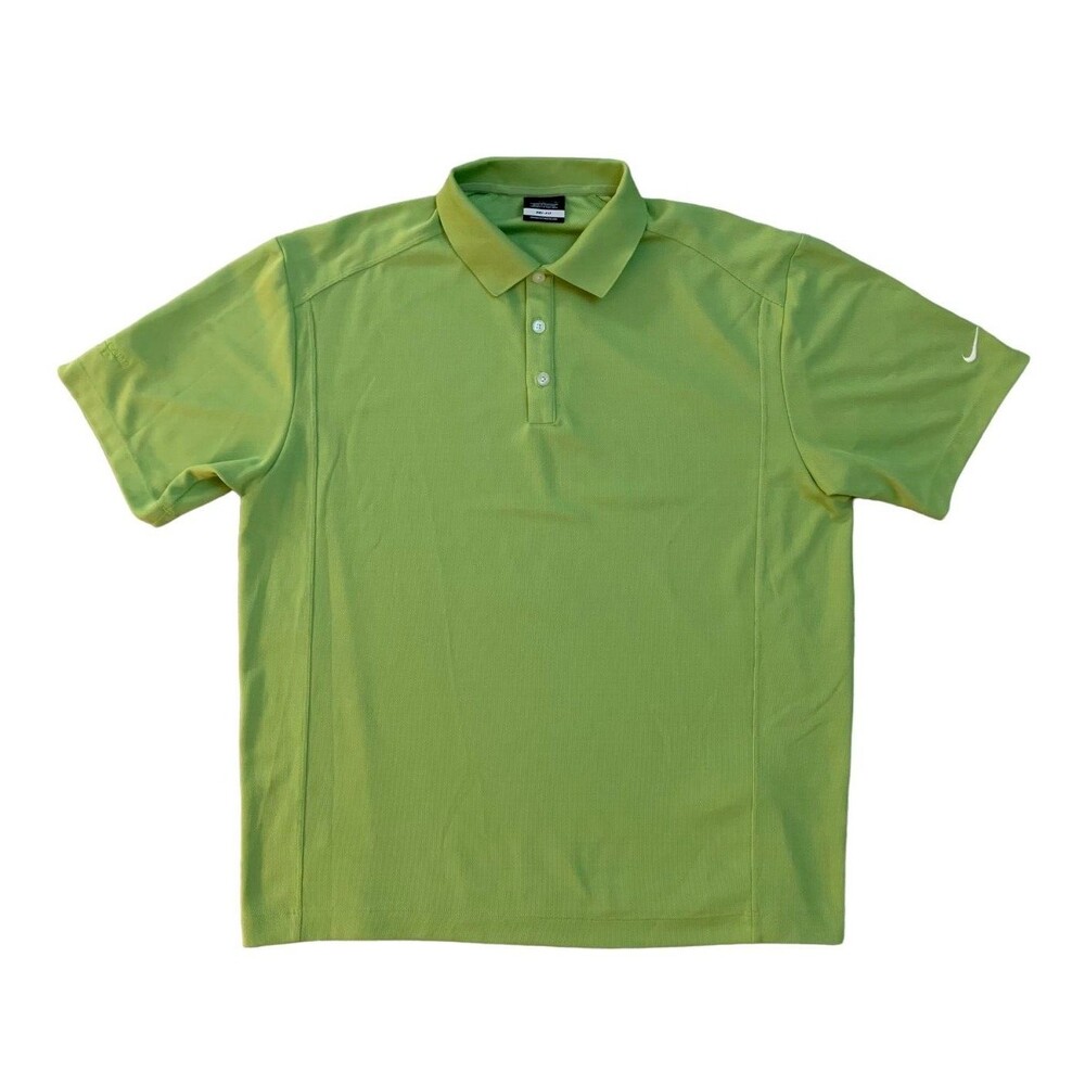 Nike Golf Dri-Fit Men's size L Lime Green Polo Shirt Short Sleeve w Logo